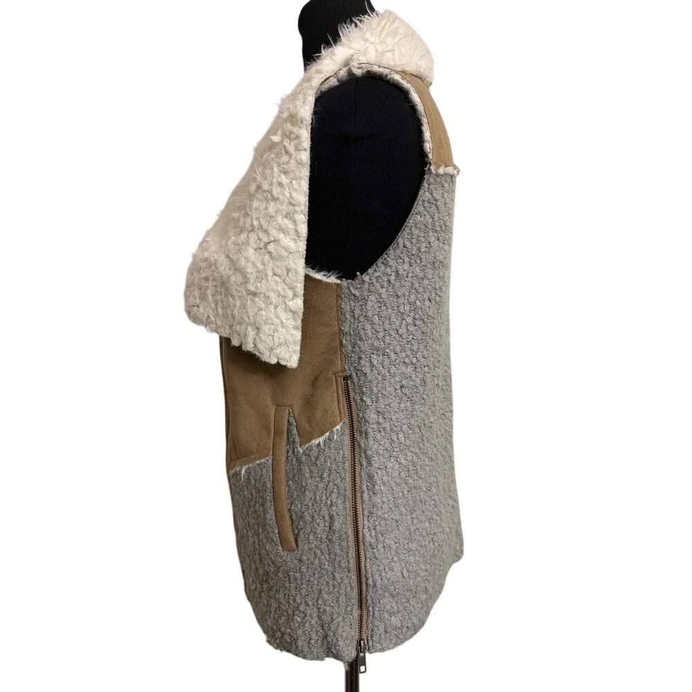 Anthropologie Saturday Sunday Mixed Media Faux Shearling Suede Vest Small - Picture 5 of 6